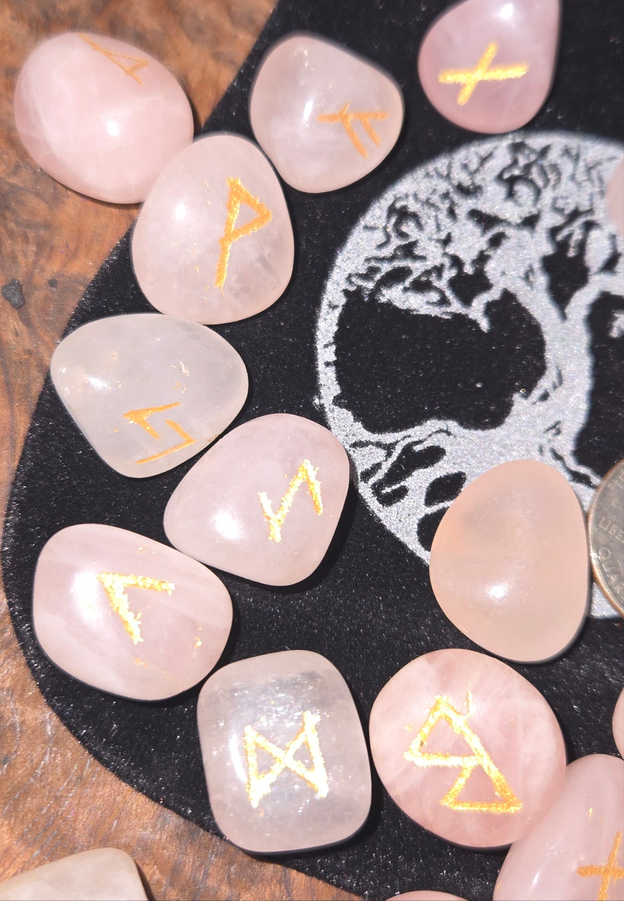 Rose Quartz Crystal Runes set-Crystal Rune Stones for Love & Divination