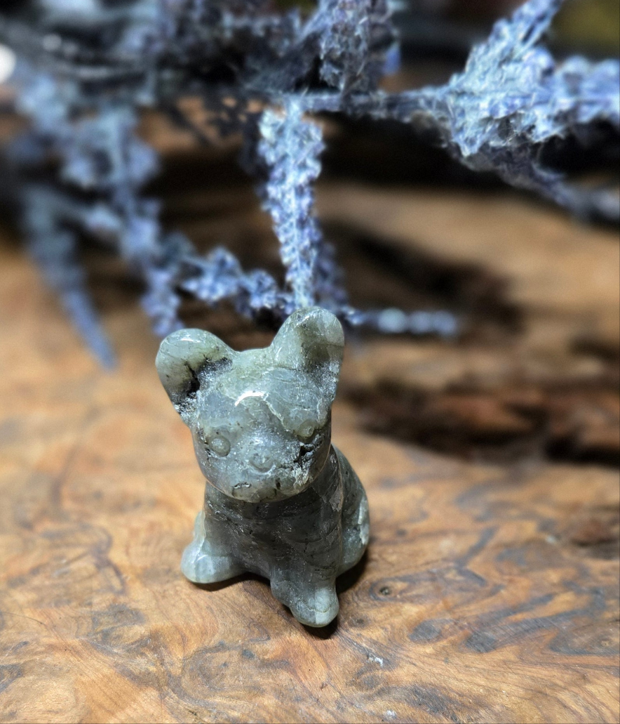 Crystal French Bulldog Figurine – Carved Gemstone Frenchie Dog Statue for Home Decor, Gifts & Altars