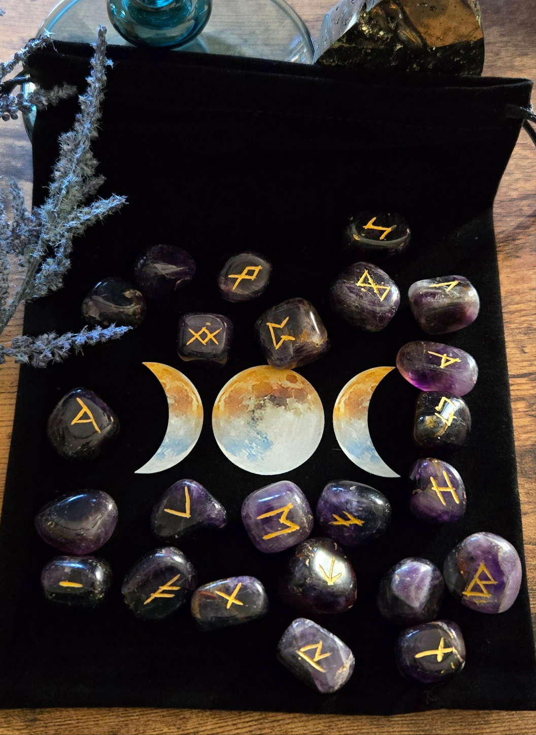 Amethyst Crystal Runes Set- Crystal Runes stones for Divination and Witchcraft