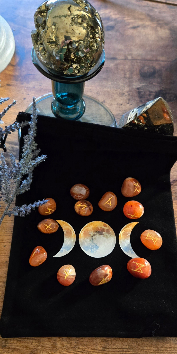 Carnelian Crystal Runes Set -Crystal Rune Stones for Courage & Divination