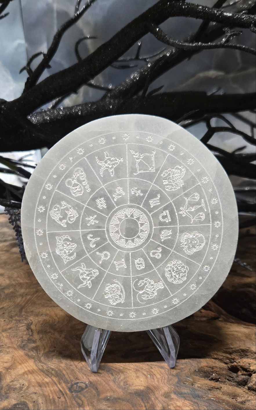 Selenite Astrology and Zodiac Charging plate - Crystal Energy Cleanse for Zodiac Signs