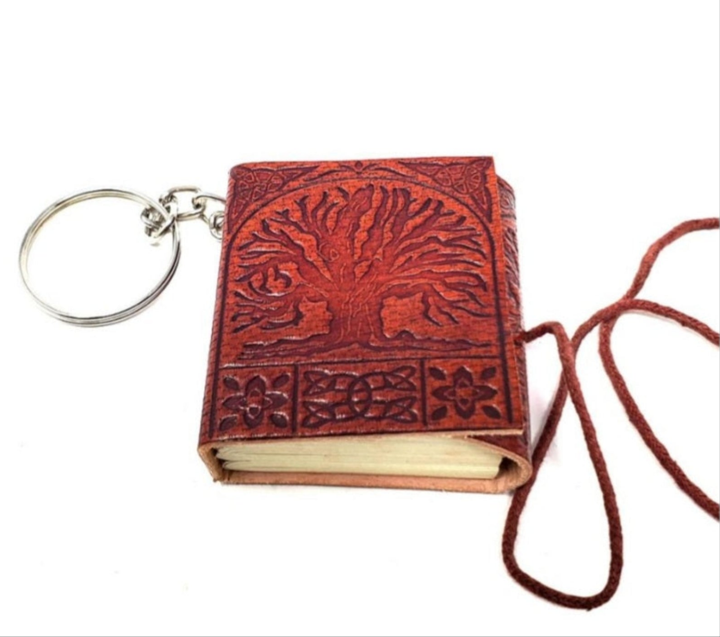Triple Moon Leather mini Spellbook keychain – Witchcraft Grimoire Key Ring, Pocket Book of Shadows Charm