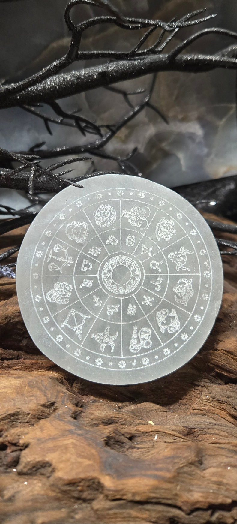 Selenite Astrology and Zodiac Charging plate - Crystal Energy Cleanse for Zodiac Signs