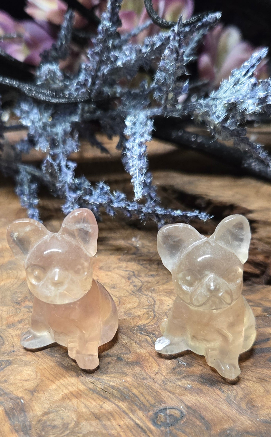 Crystal French Bulldog Figurine – Carved Gemstone Frenchie Dog Statue for Home Decor, Gifts & Altars