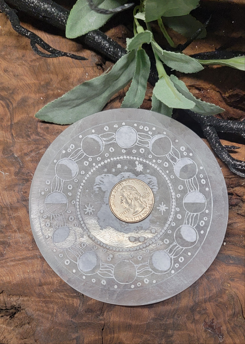 Selenite Triple Moon Goddess Plate – Crystal Charging & Altar Tool