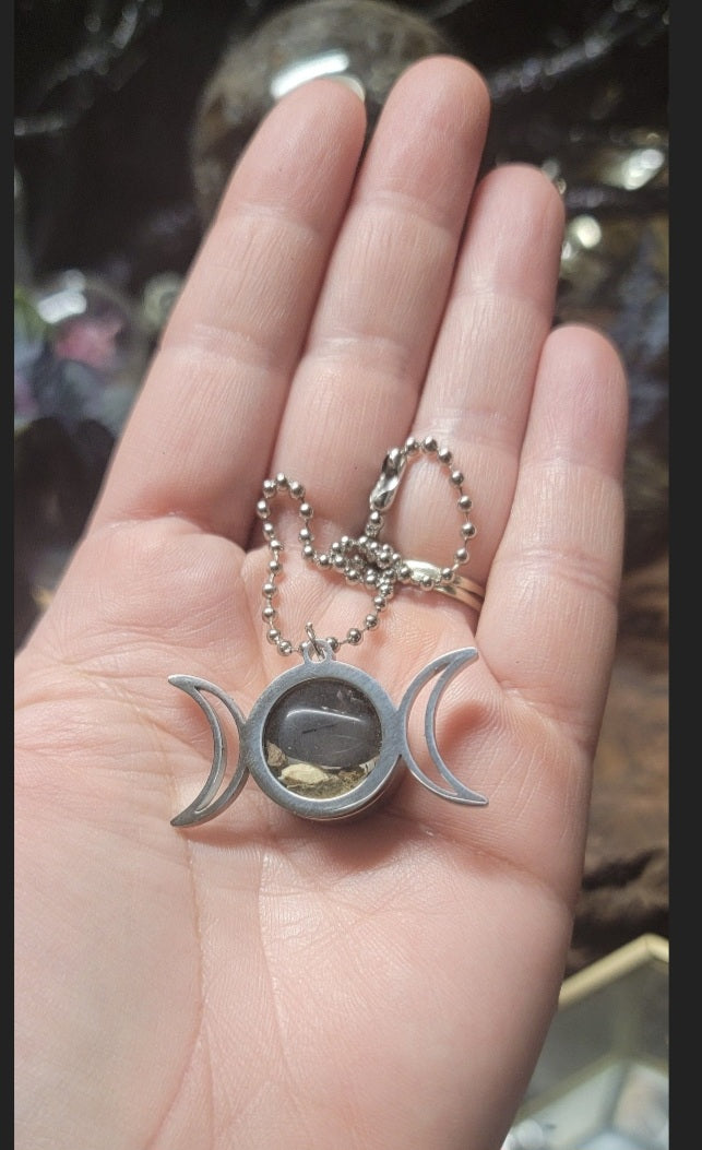 Triple Moon Travel Protection Charm for Rear View Mirror – Spelled Car Amulet with Crystals & Herbs