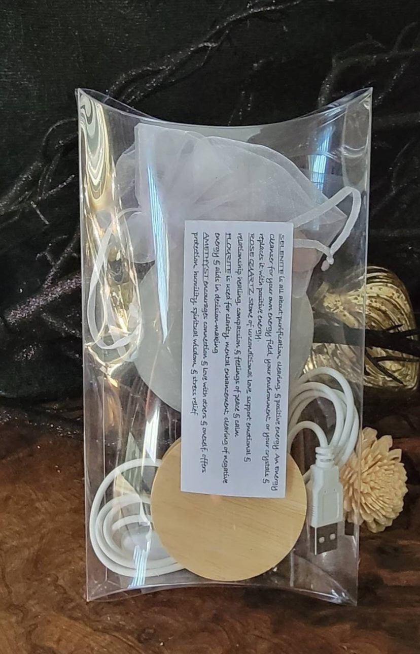 Sweet Dreams Crystal Night Light – Selenite, Amethyst & Rose Quartz