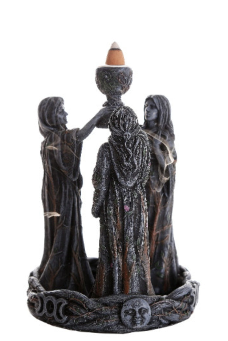Triple Goddess Backflow Incense Burner – Mother Maiden Crone Decor