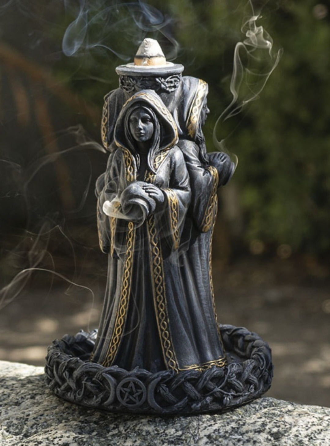 Triple Goddess Backflow Incense Burner – Maiden Mother Crone Altar