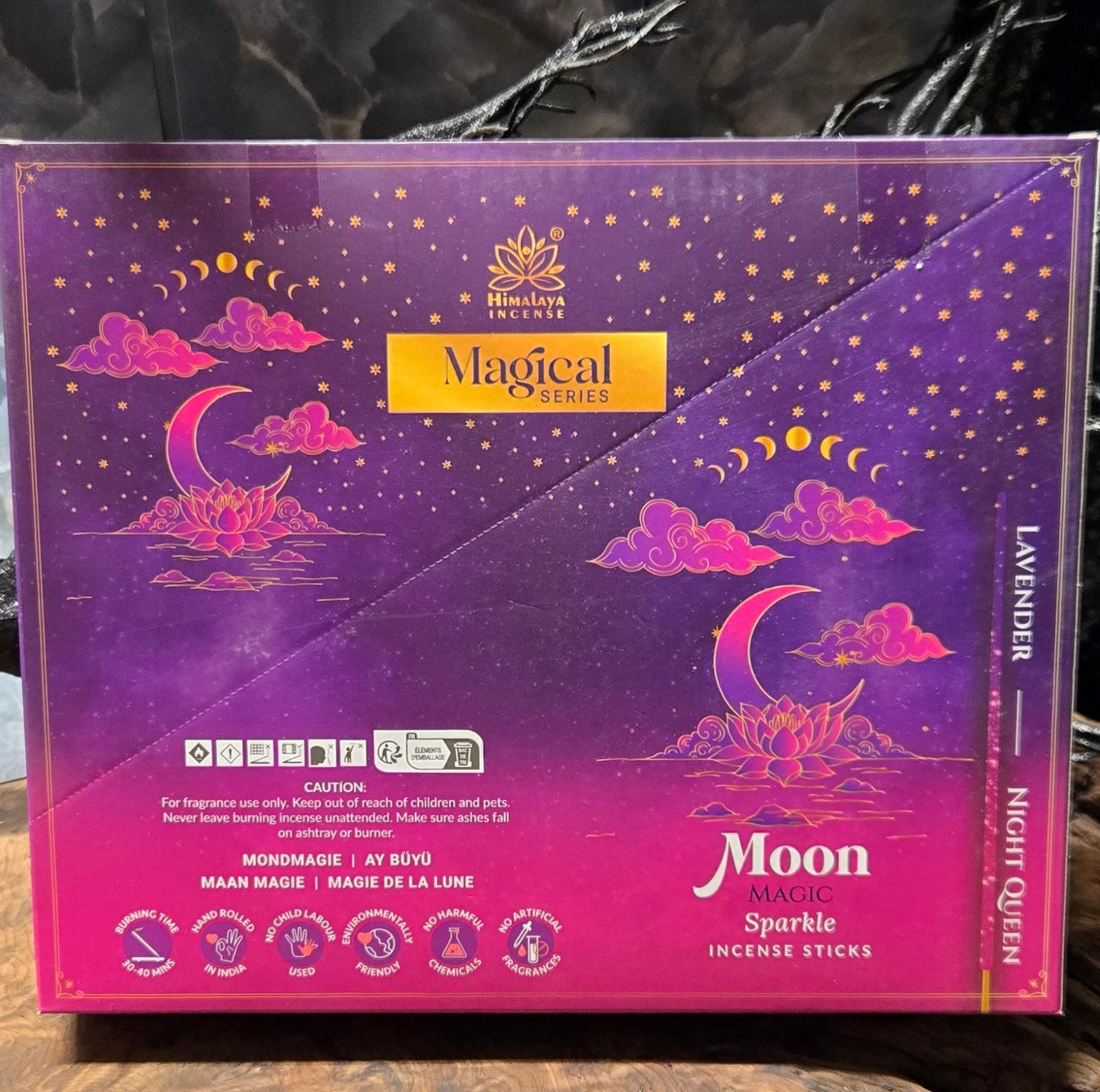 Moon Magic Incense Sticks – Lavender & Night Queen | Purple & Pink with Golden Glitter | Lunar Ritual & Dreamwork Aromatherapy
