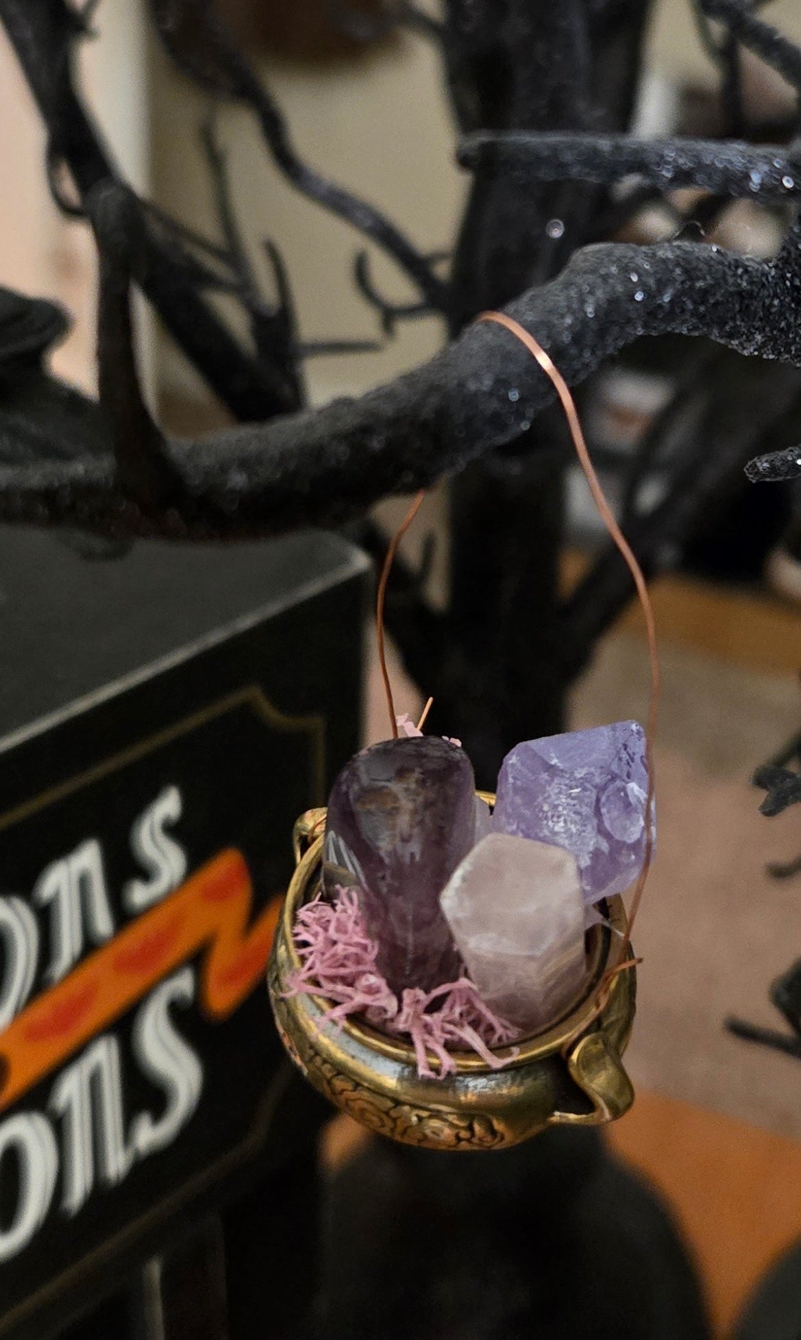 Brass Cauldron Crystal Ornament – Witchy Yule Tree Décor