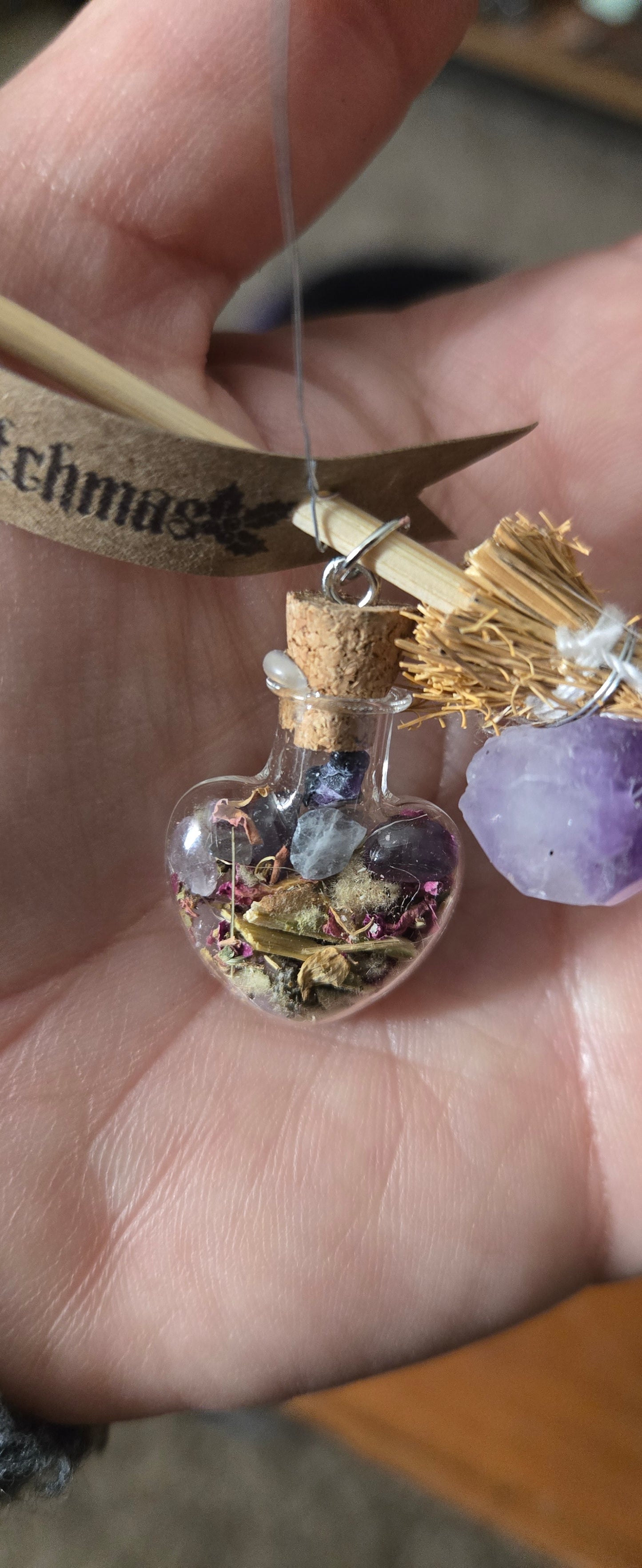 Witch’s Broom Merry Witchmas Ornament – Love Spell & Crystal Charm
