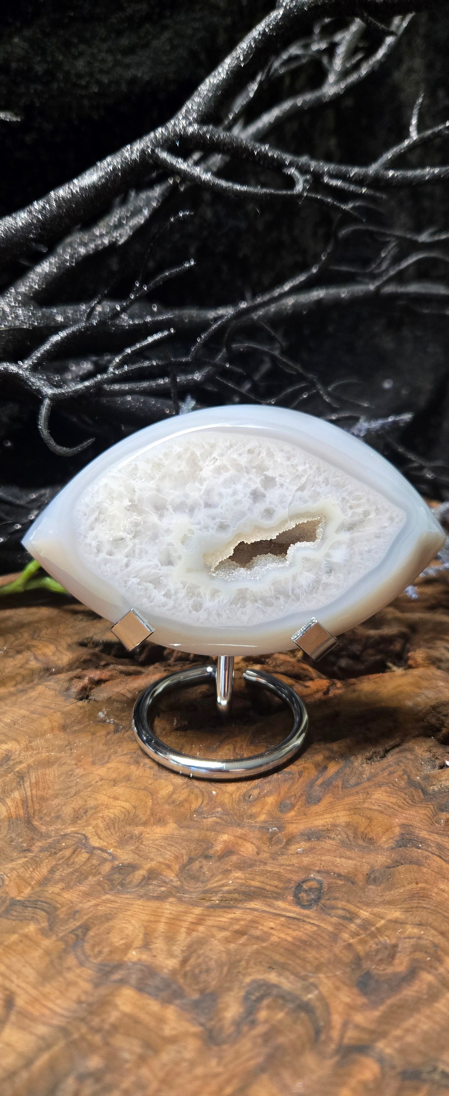 Evil Eye Protection Crystal – Brazilian Druzy Agate with Stand
