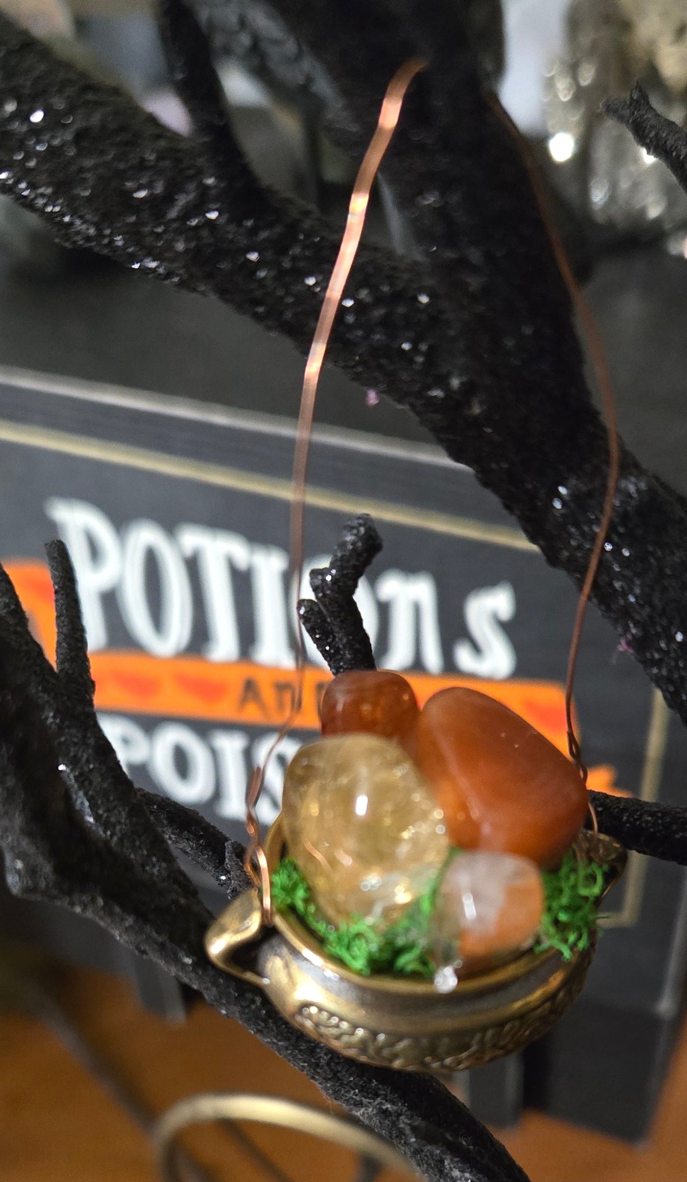 Brass Cauldron Crystal Ornament – Witchy Yule Tree Décor