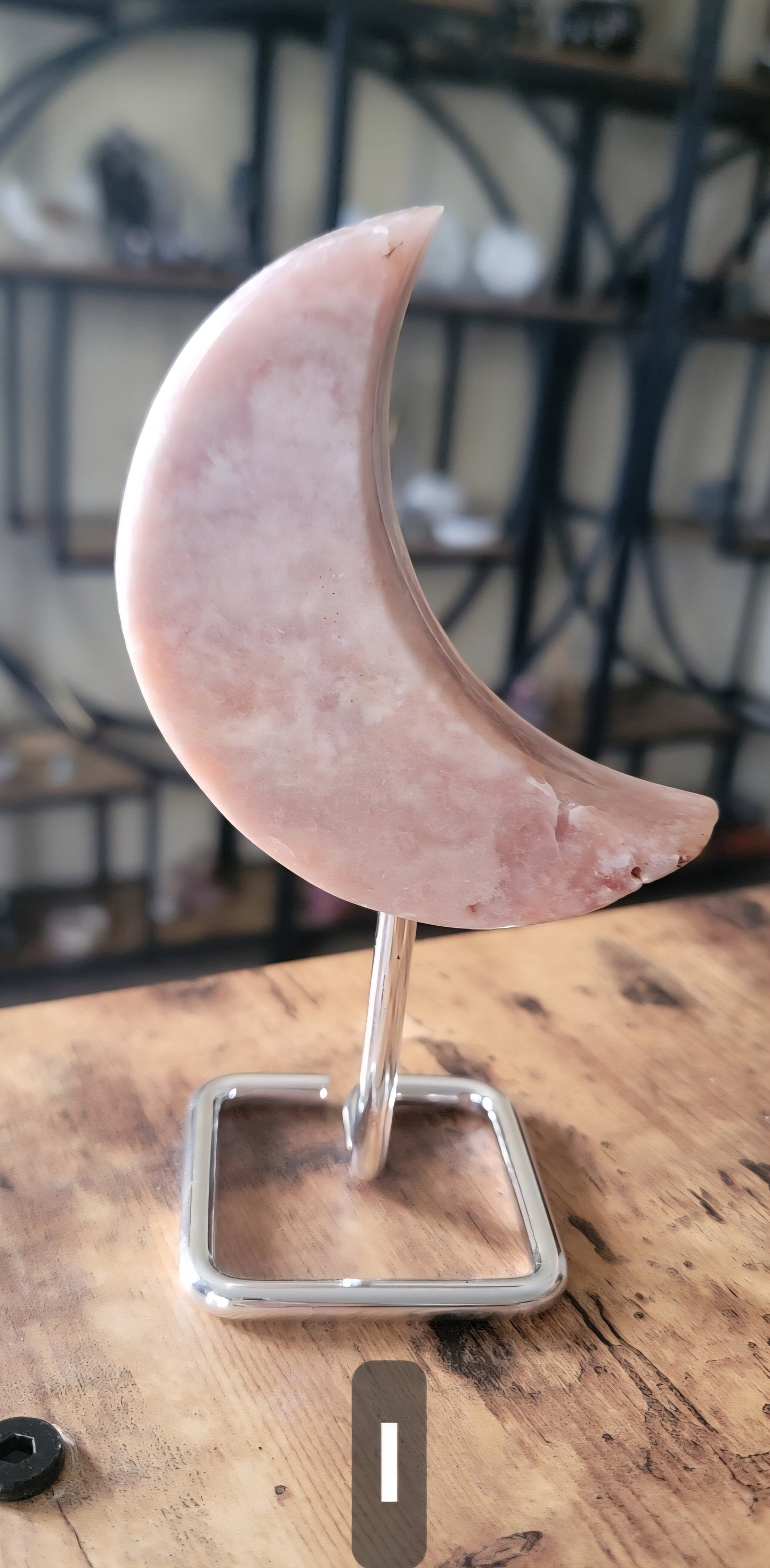 Brazilian Pink Amethyst Crescent Moon, Druzy Pink Amethyst Moon on Stand