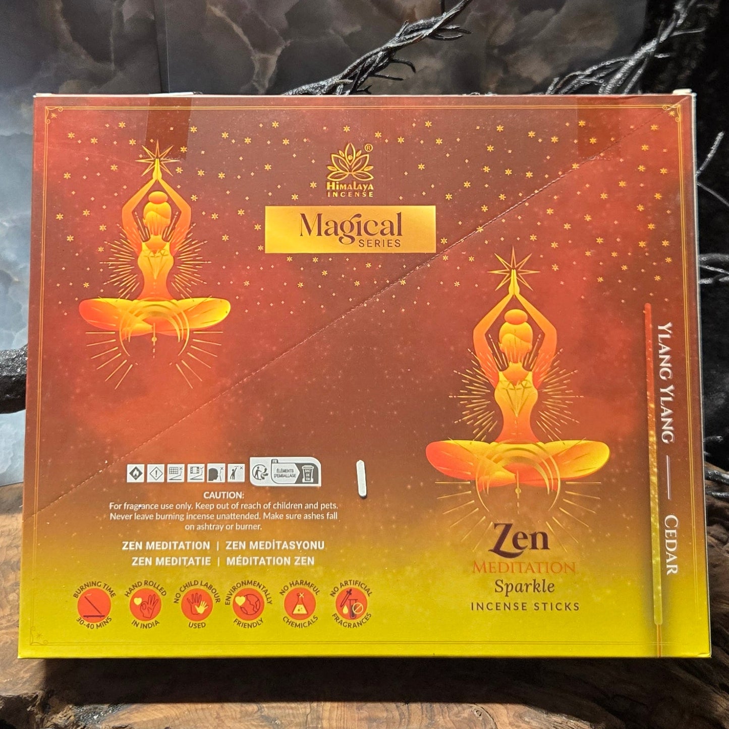 Zen Meditation Incense Sticks – Ylang Ylang & Cedar | Yellow & Brown with Golden Glitter | Calm & Grounded Aromatherapy
