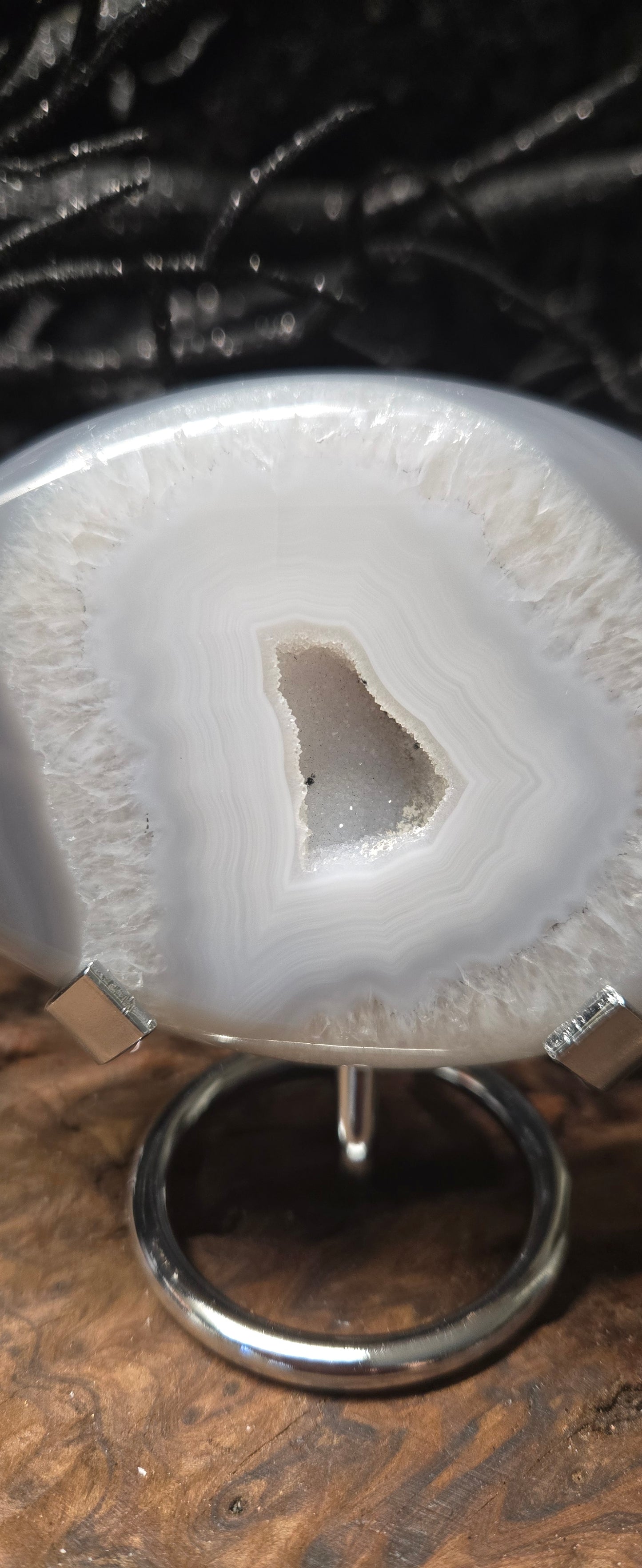 Evil Eye Protection Crystal – Brazilian Druzy Agate with Stand