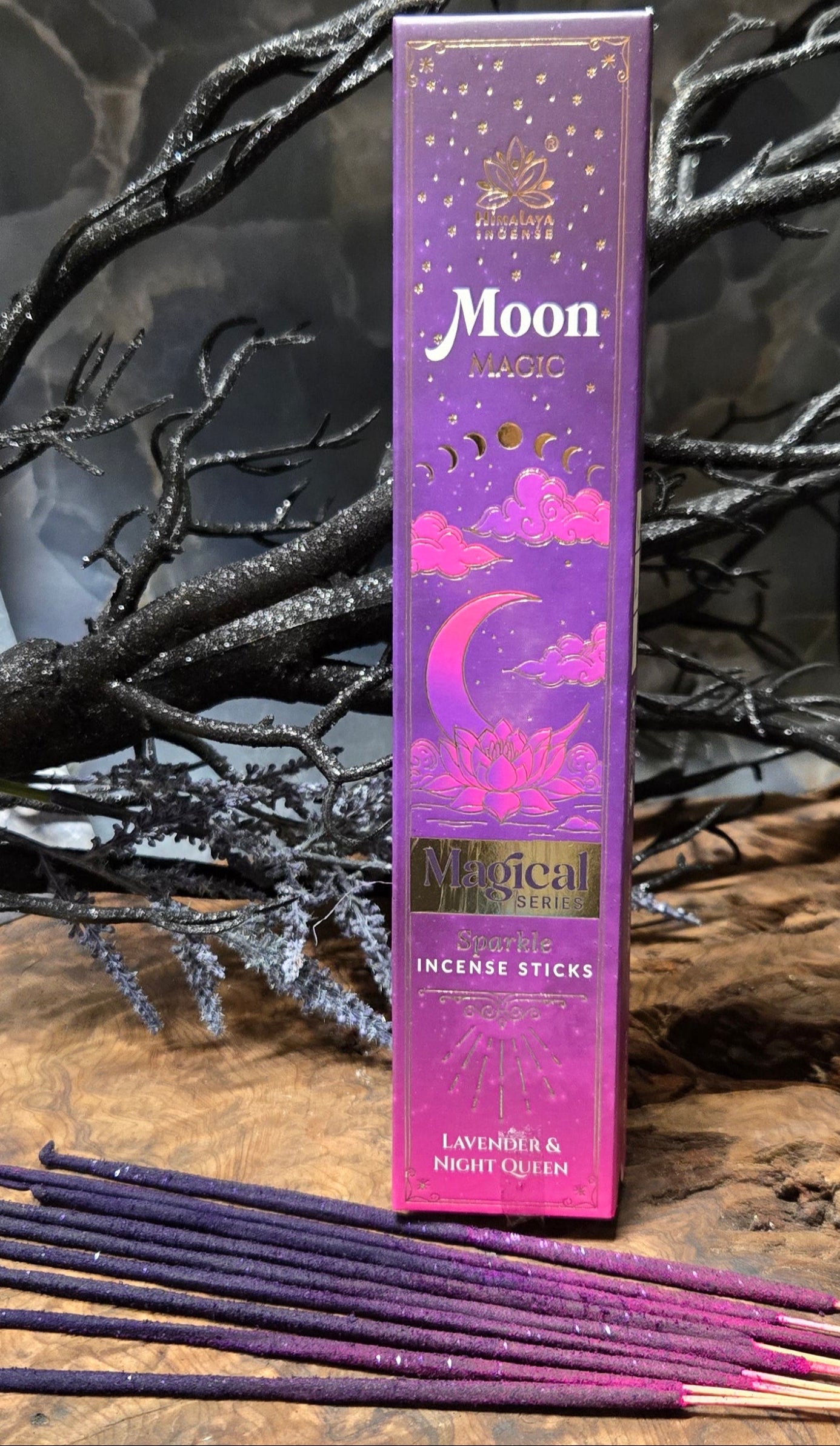 Moon Magic Incense Sticks – Lavender & Night Queen | Purple & Pink with Golden Glitter | Lunar Ritual & Dreamwork Aromatherapy