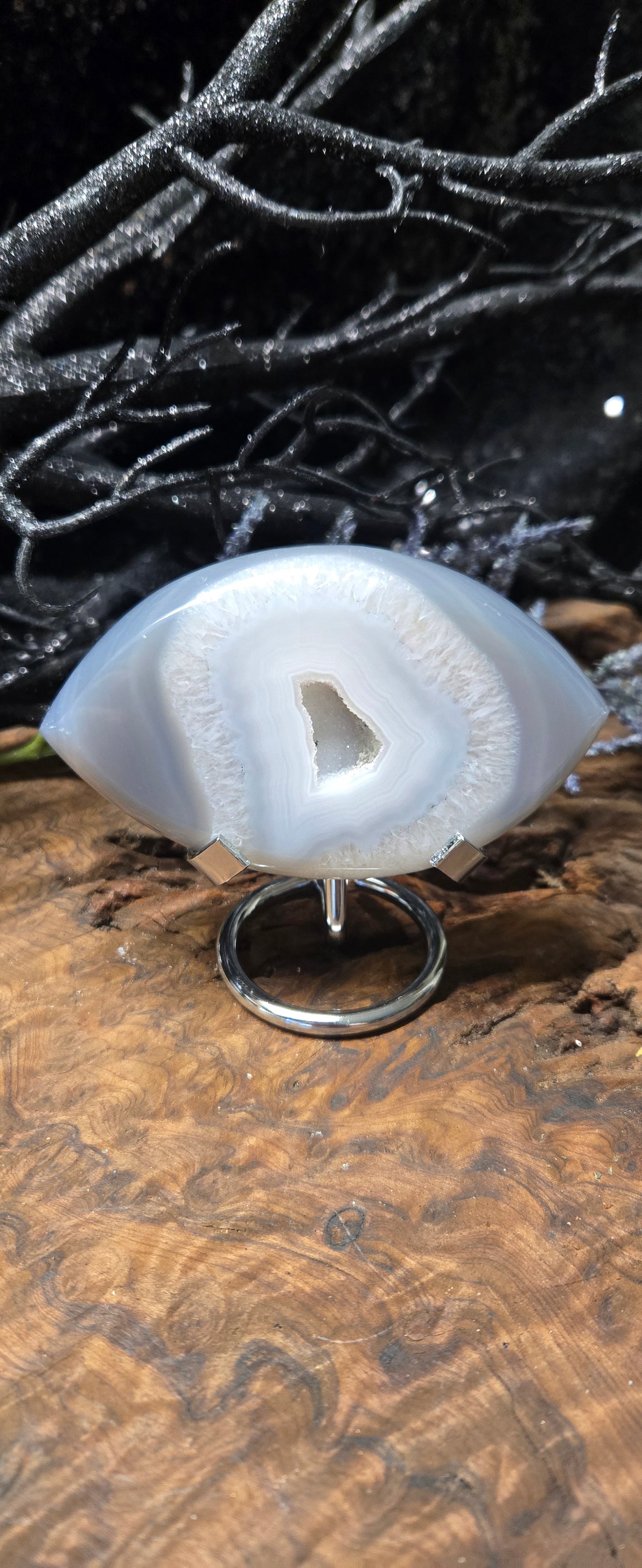 Evil Eye Protection Crystal – Brazilian Druzy Agate with Stand