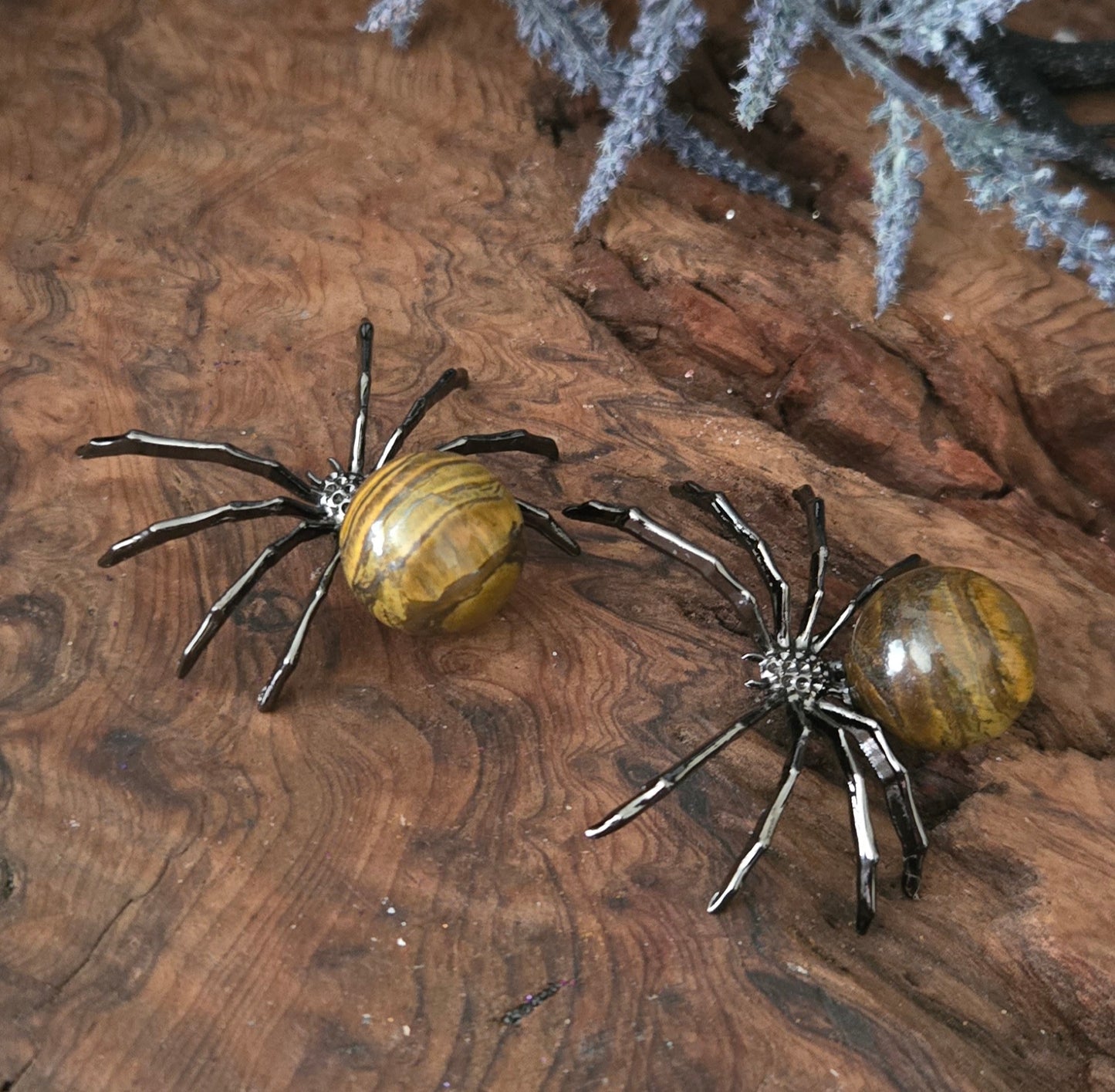 Crystal & Metal Spider — Tiger’s Eye or Agate | Protection & Luck