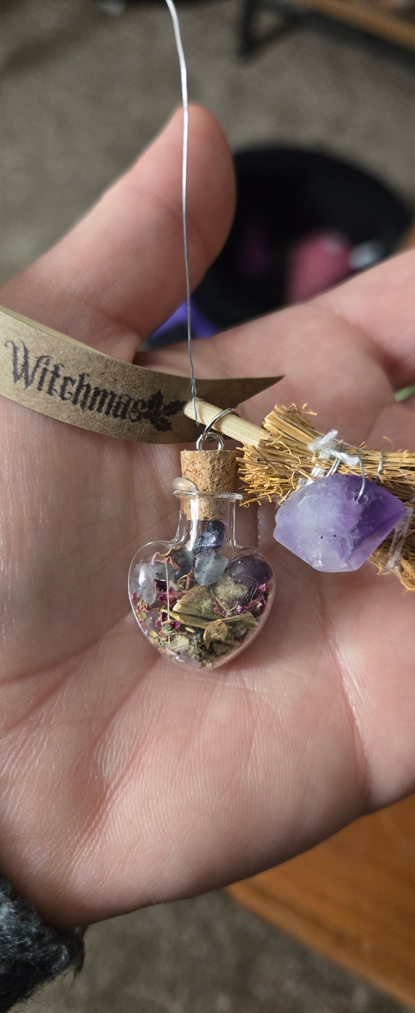 Witch’s Broom Merry Witchmas Ornament – Love Spell & Crystal Charm