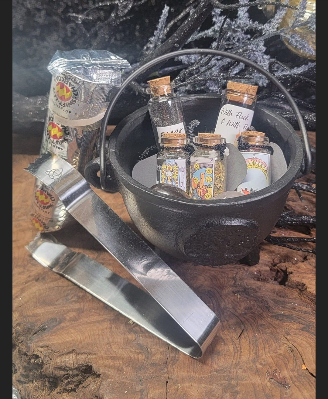 Starter Witch Cast Iron Cauldron kit - Beginner Spell kit Cast Iron with Crystals & Spell Tools