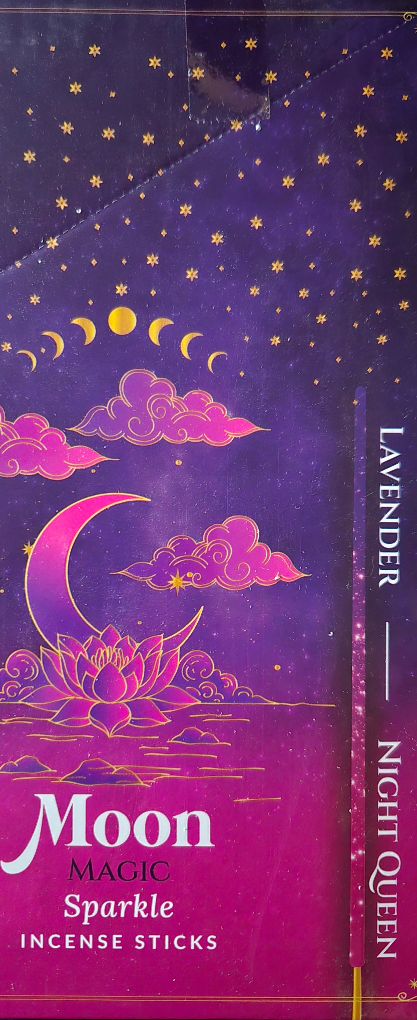 Moon Magic Incense Sticks – Lavender & Night Queen | Purple & Pink with Golden Glitter | Lunar Ritual & Dreamwork Aromatherapy