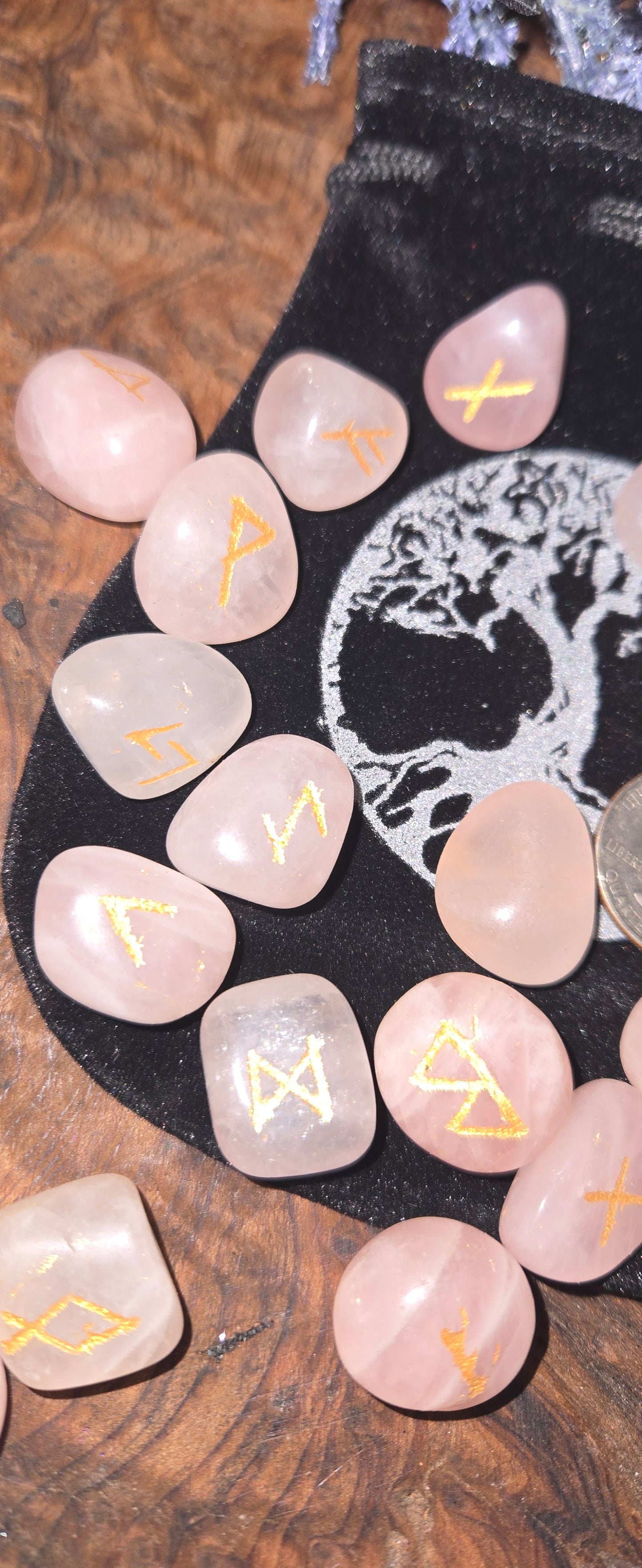 Rose Quartz Crystal Runes set-Crystal Rune Stones for Love & Divination