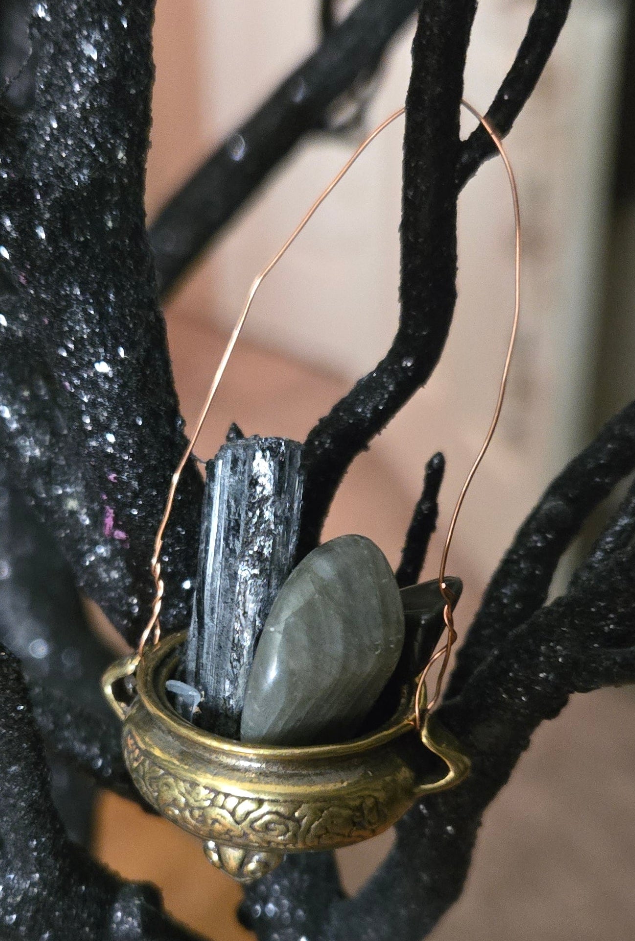 Brass Cauldron Crystal Ornament – Witchy Yule Tree Décor