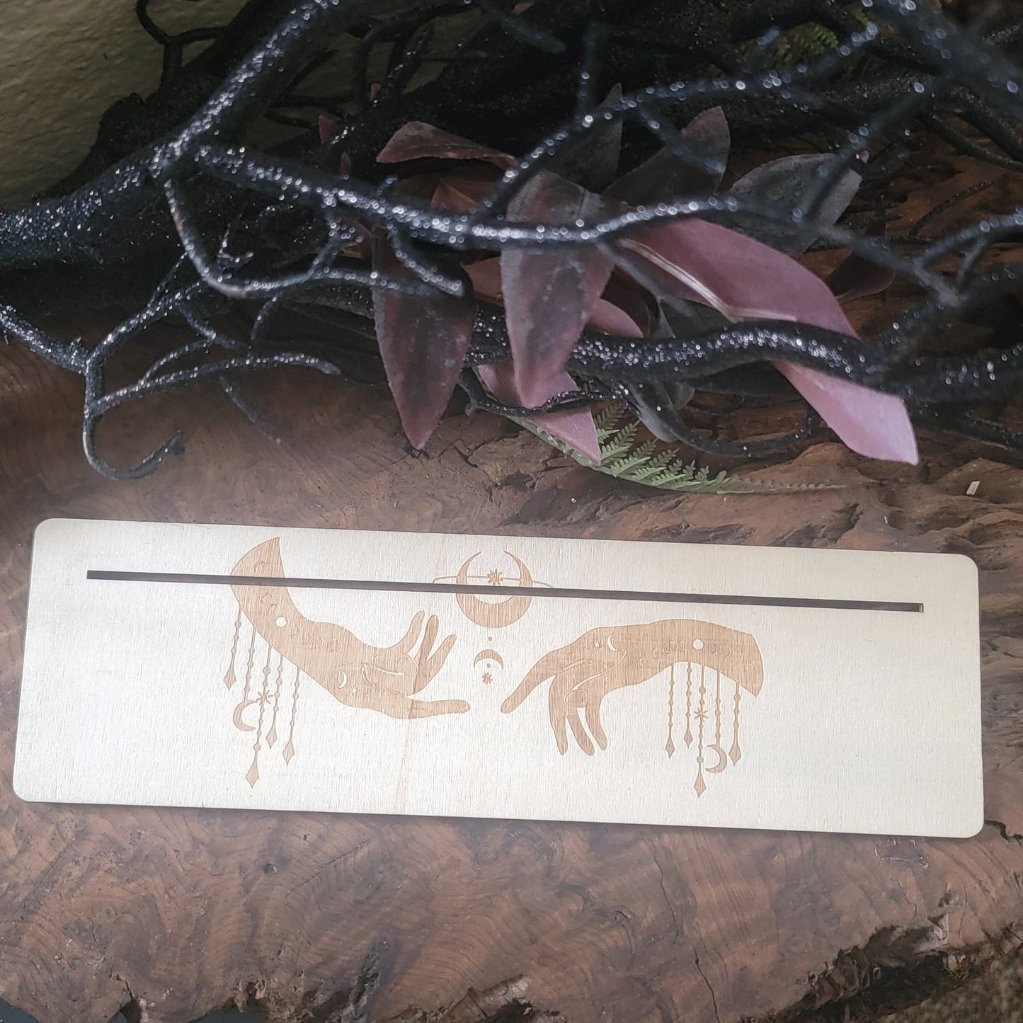 Triple Tarot Card Display Stand ā Engraved Lunar & Mystic Designs