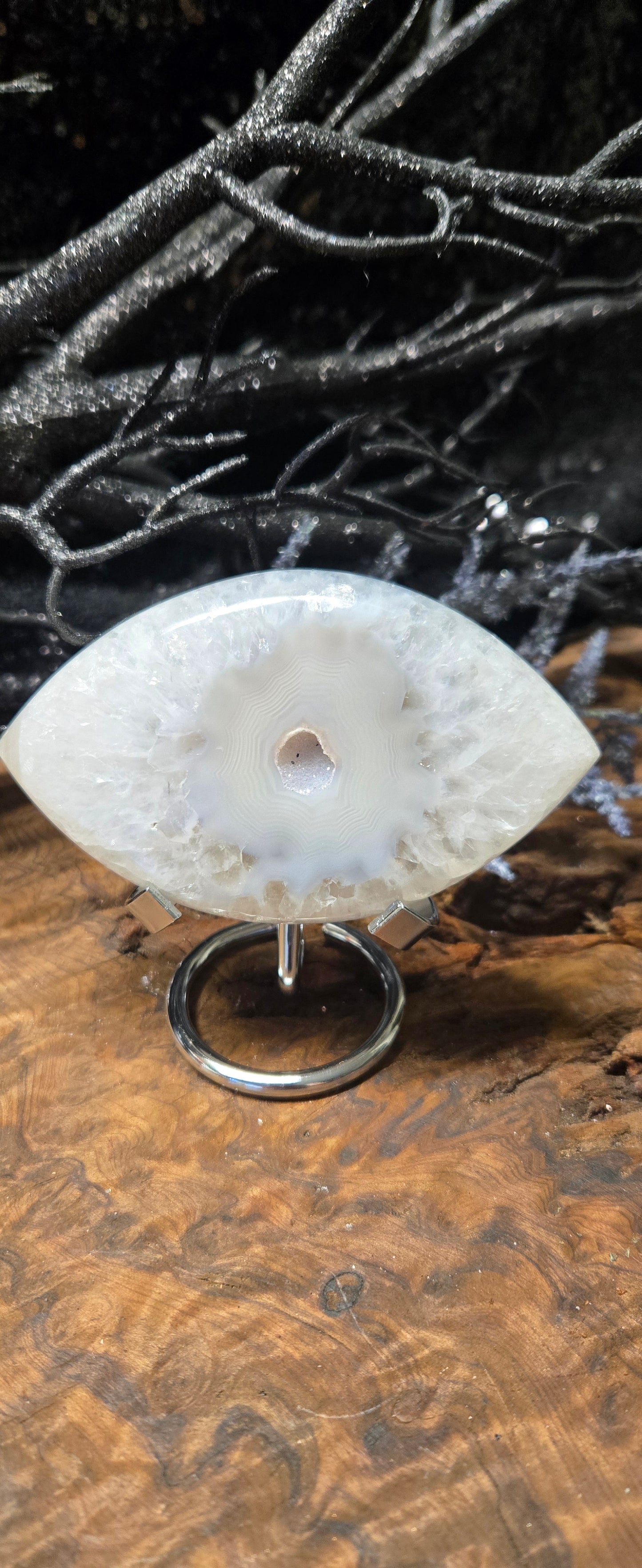 Evil Eye Protection Crystal – Brazilian Druzy Agate with Stand