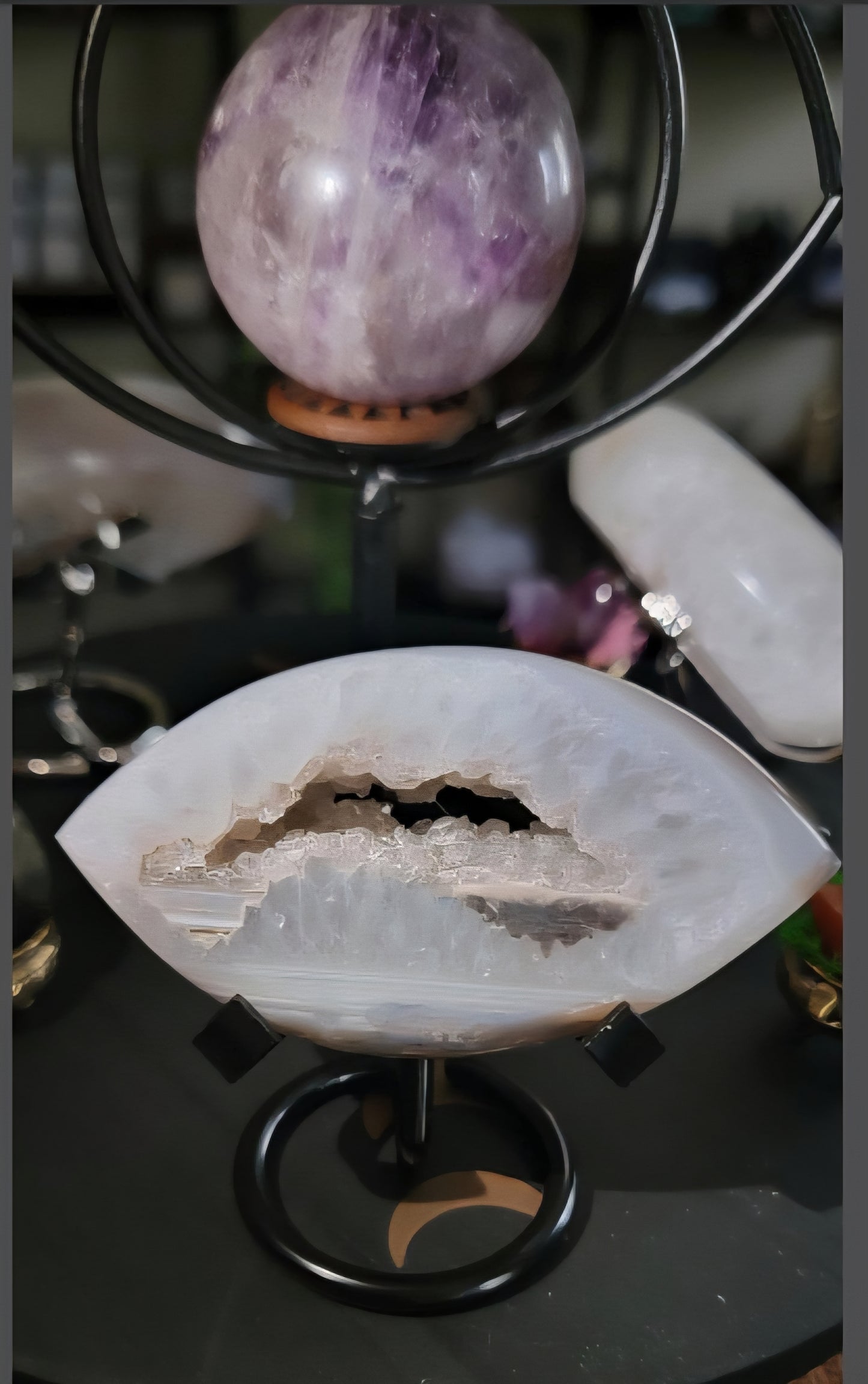 Evil Eye Protection Crystal – Brazilian Druzy Agate with Stand