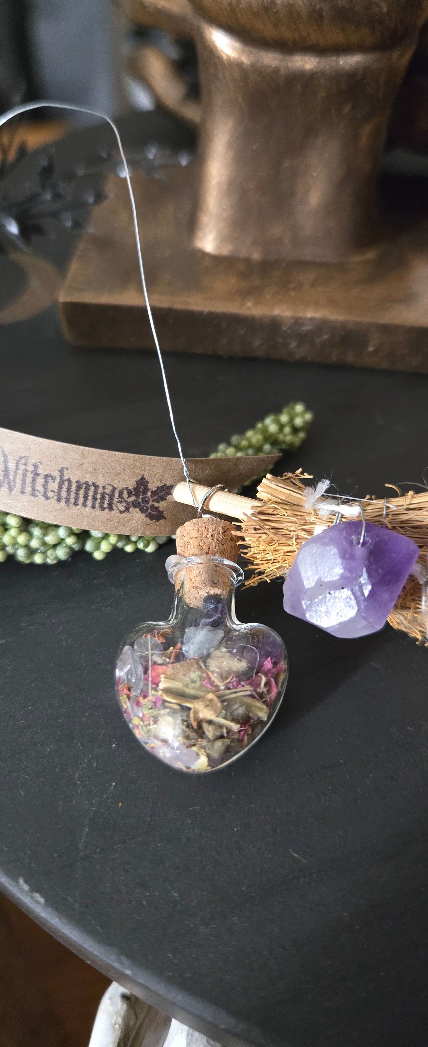 Witch’s Broom Merry Witchmas Ornament – Love Spell & Crystal Charm