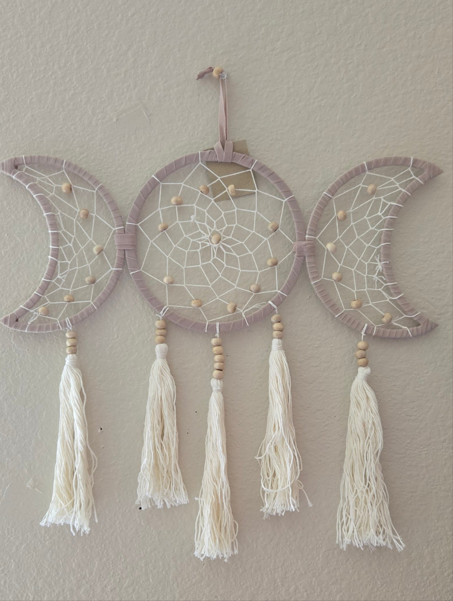 Triple Moon Macramé Dream Catcher – Boho Wall Hanging for Divine Feminine Energy and Lunar Protection