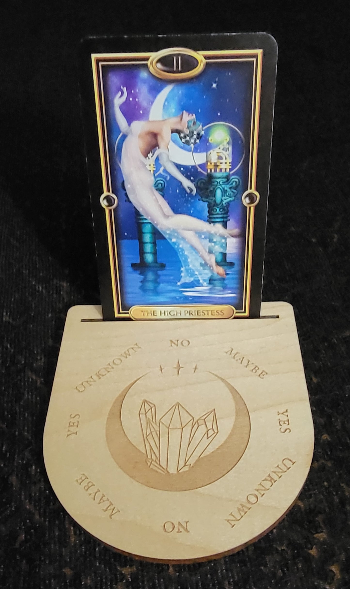 Single Tarot Card Holder with Pendulum Board – Wooden Divination Tool for Daily Draws & Dowsing