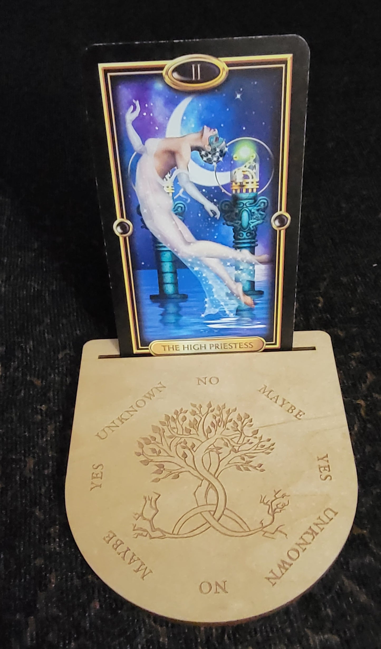 Single Tarot Card Holder with Pendulum Board – Wooden Divination Tool for Daily Draws & Dowsing