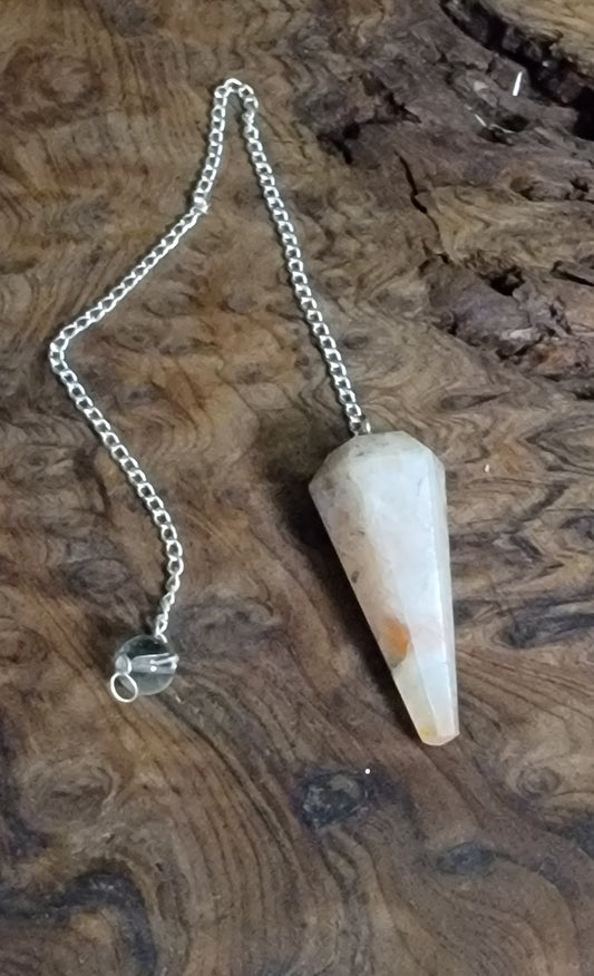 Smooth pointed sunstone, crystal pendulum on a chrome chain