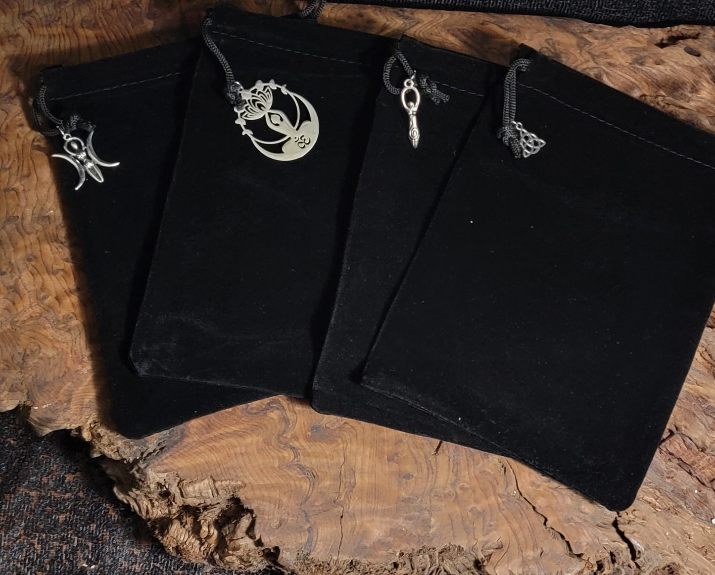 Charmed Black Velveteen Tarot Bag – 7" x 5" Crystal & Card Pouch