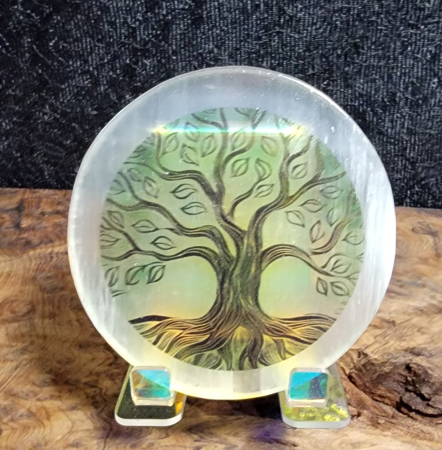Selenite Tree of Life Charging Disc – Printed Crystal Charging Plate for Energy Cleansing & Healing