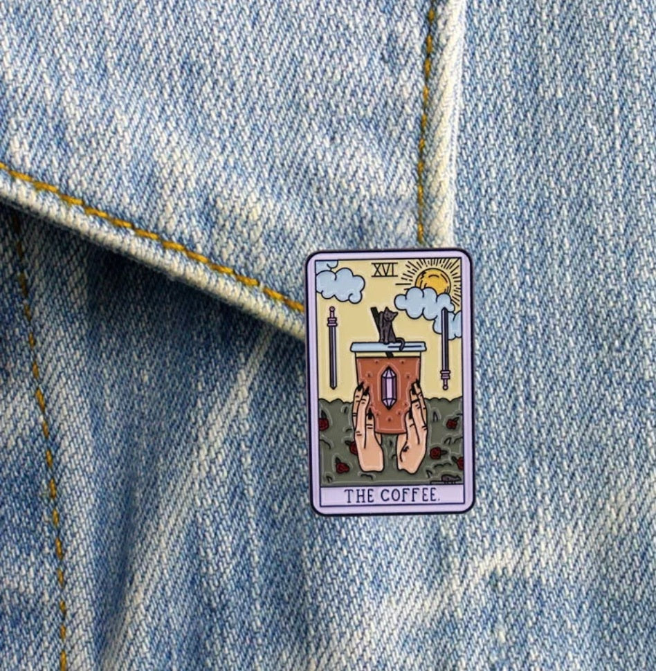 The Coffee Tarot Enamel Pin – Witchy Coffee Lover Tarot Pin