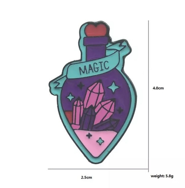 Crystals & Magic in a Bottle Enamel Pin – Witchy Potion Pin