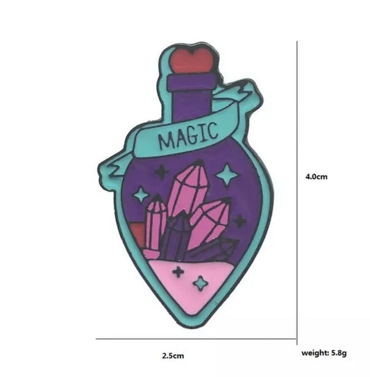 Crystals & Magic in a Bottle Enamel Pin – Witchy Potion Pin