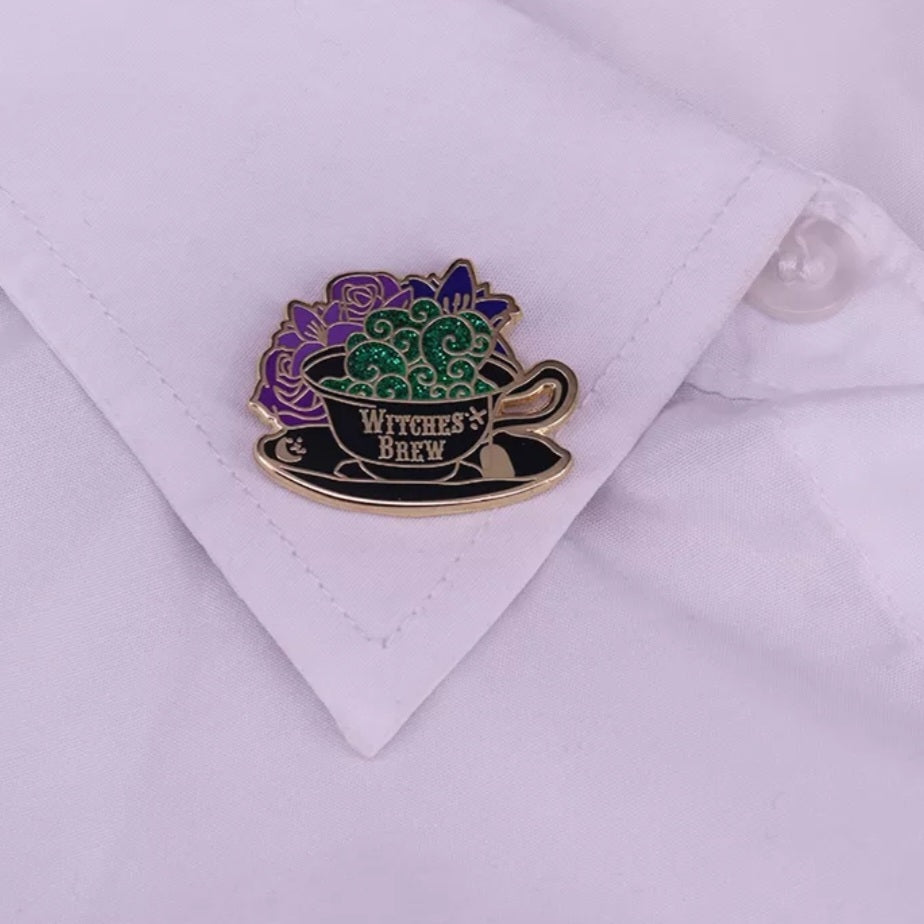 Witch’s Brew Enamel Pin – Magical Tea Cup Witchy Accessory