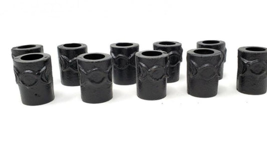 Cast iron chime candle holder with triple moon symbol