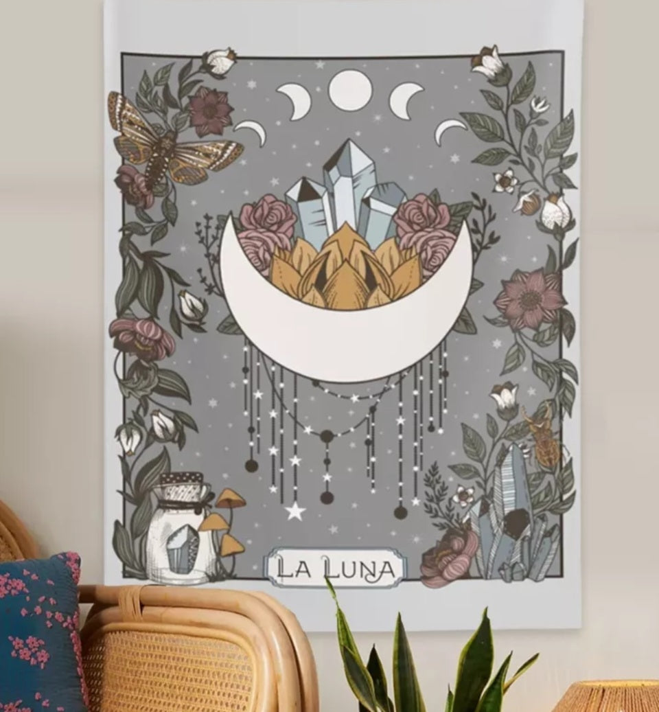 La Luna Tapestry – Crystal Moon Wall Hanging for Witchy Decor