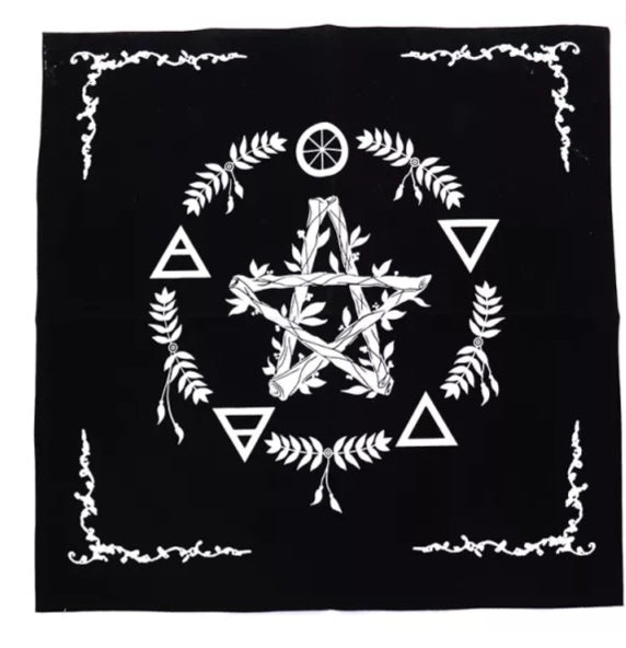 Pentagram with Elements Tarot Cloth – Wiccan Altar Cloth for Rituals & Readings