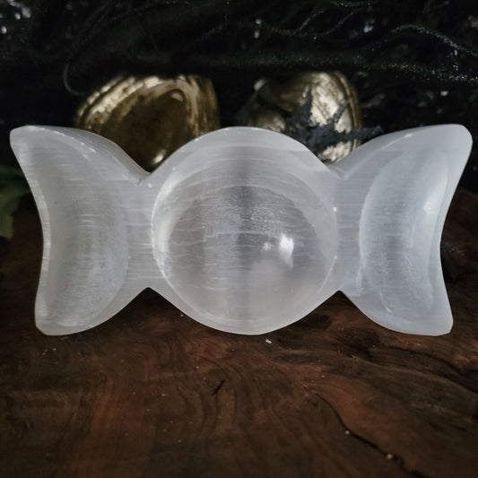 Triple Moon Selenite offering bowl