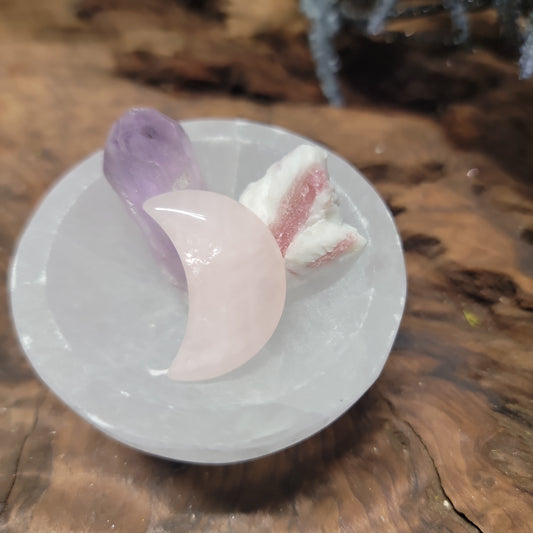 Selenite Love Again Crystal Bowl Set – Heart Healing Intention Kit