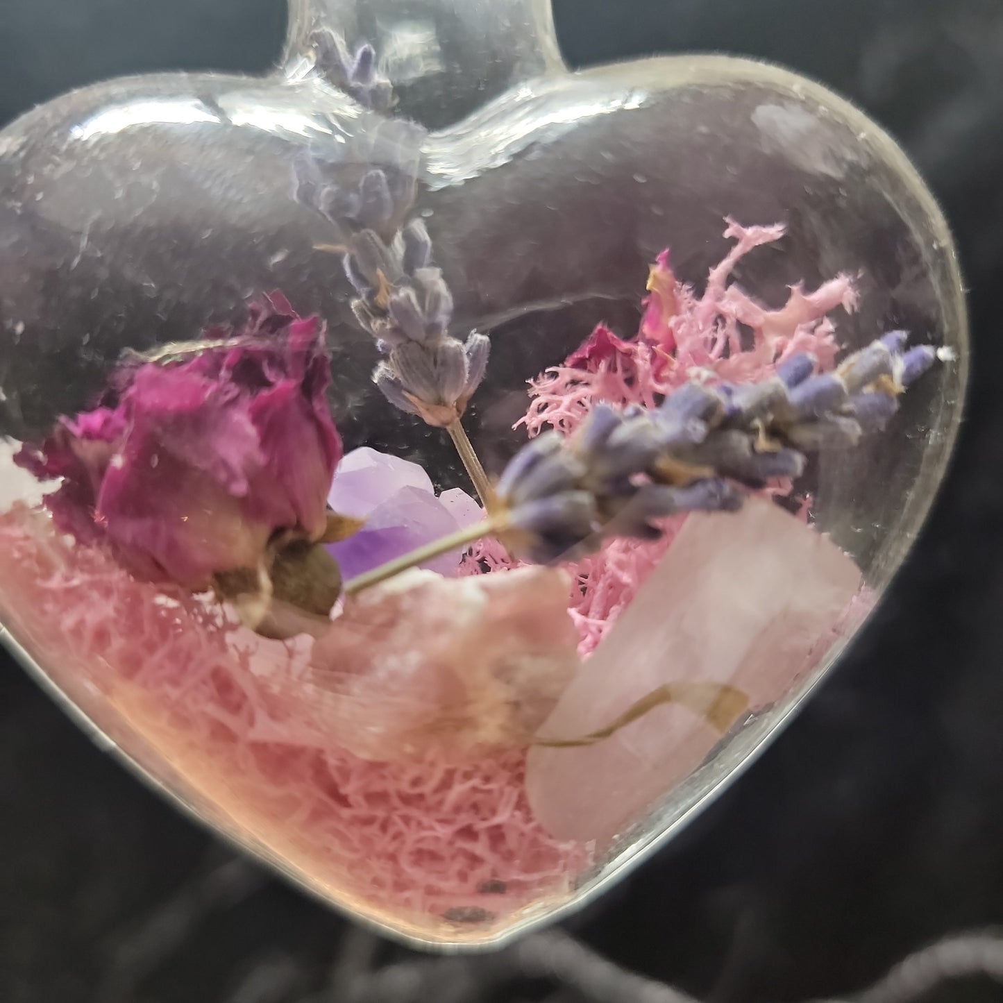 Glass Heart shaped Crystal Terrarium on wooden stand, love crystal terrarium