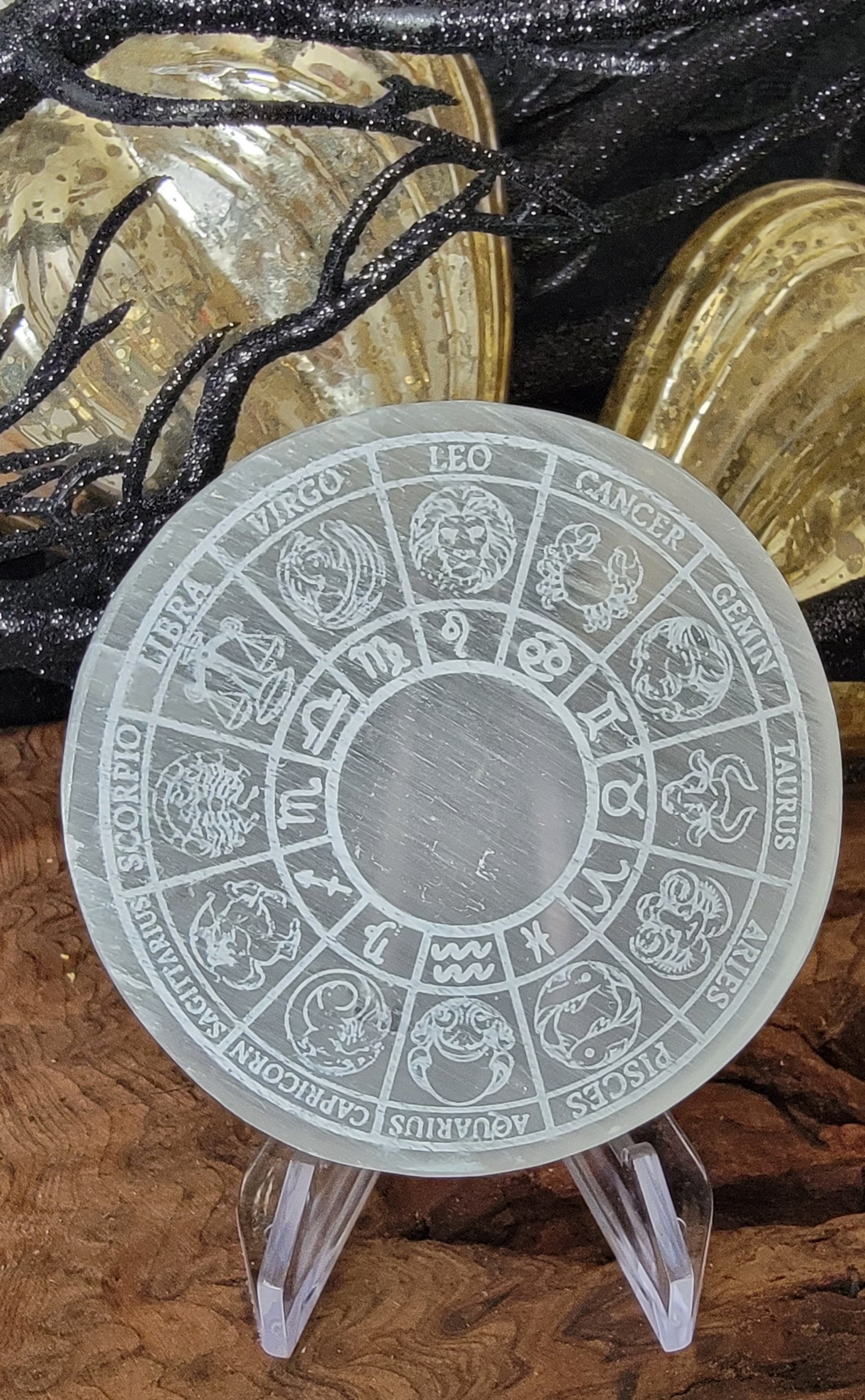 Astrology Selenite Charging plate, Zodiac Selenite Charging Plate, Zodiac Plate, Astrology Plate, Horoscope Selenite Plate, Zodiac Wheel Selenite